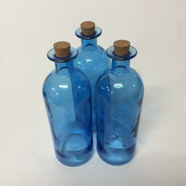 BOTTLE, Blue Glass w Cork Stopper